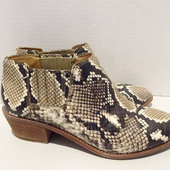 Madewell Leather Python Embossed Cuban Heel Booties Brown Size 7 Slip On Snake - Picture 2 of 4